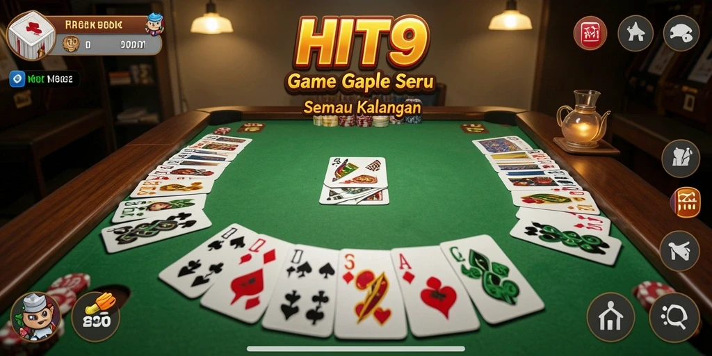 Screenshot gameplay HIT9 menampilkan suasana permainan Gaple yang seru.