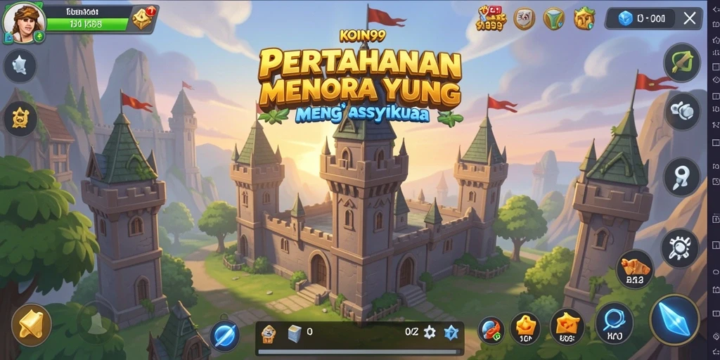 Gameplay KOIN99 menampilkan pertarungan menara yang seru dan strategis.