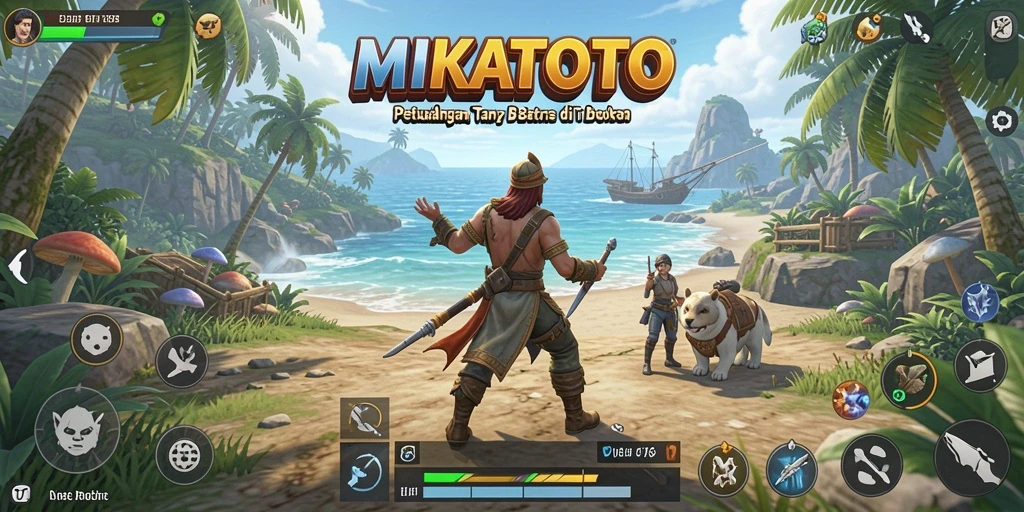 Tampilan gameplay MIKATOTO dalam dunia terbuka yang luas dan futuristik.