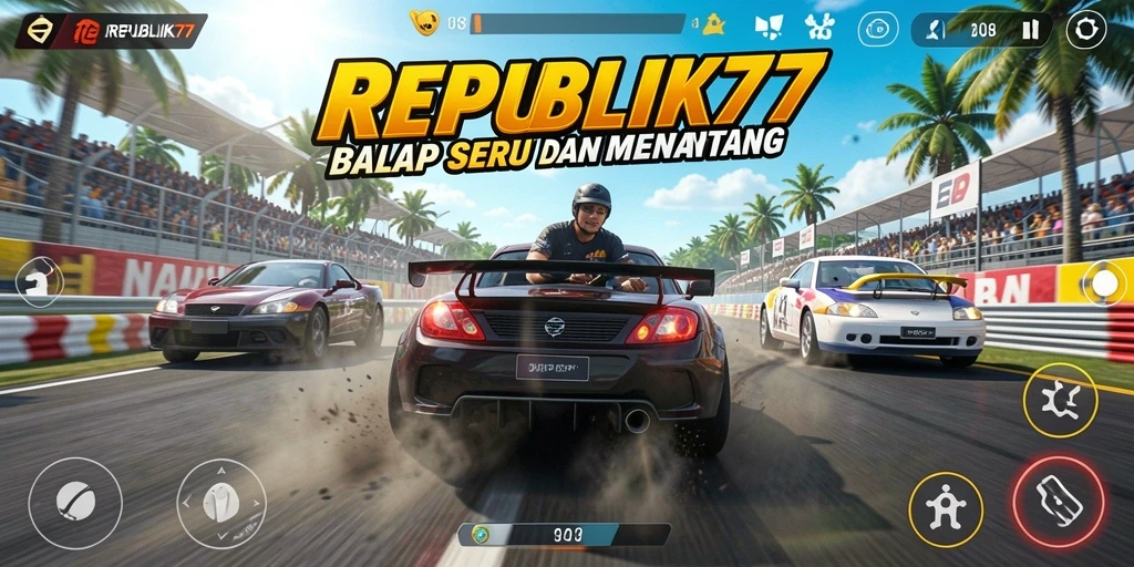 Tangkapan layar gameplay REPUBLIK77 menampilkan aksi balap mendebarkan.