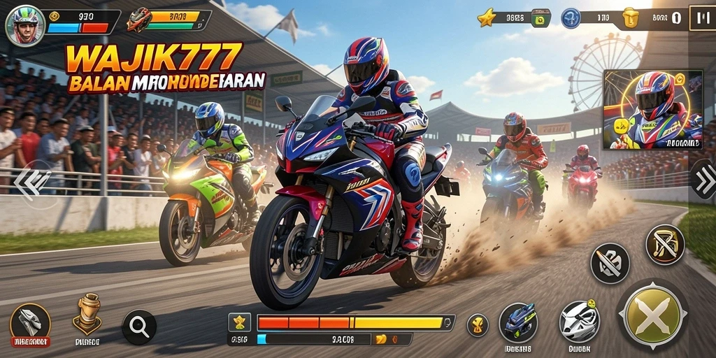 Tampilan gameplay WAJIK777 yang penuh aksi balap motor.