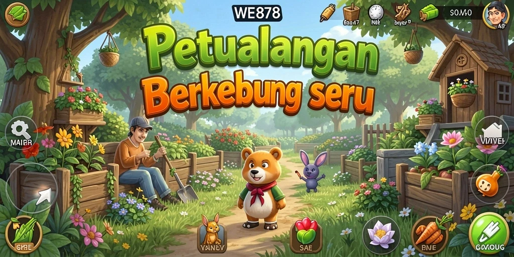 Tampilan gameplay WE878 dengan kebun yang subur dan berwarna-warni.